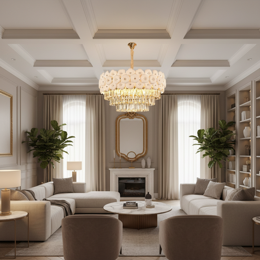 Lampadario in Cristallo PETAL Magno 13xE14, D60 cm, Oro, Altezza Regolabile, Metallo e Cristallo Lampadari in Cristallo Titolo predefinito Alessandro Design