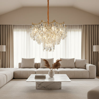 Lampadario Cristallo VETRA Nobile 6xE14, D40 cm, Oro, Altezza Regolabile, Metallo e Cristallo
