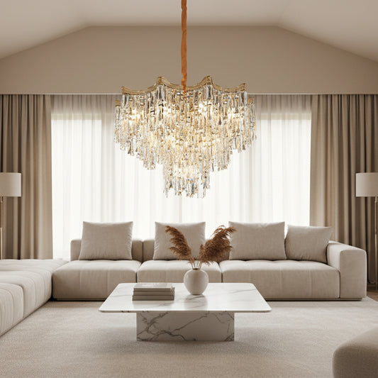 Lampadario Cristallo VETRA Nobile 6xE14, D40 cm, Oro, Altezza Regolabile, Metallo e Cristallo