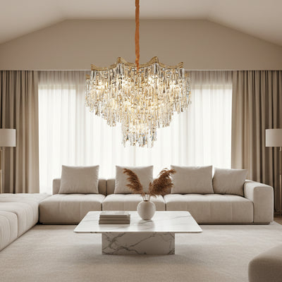 Lampadario Cristallo VETRA Nobile 6xE14, D40 cm, Oro, Altezza Regolabile, Metallo e Cristallo
