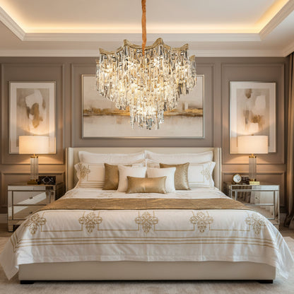 Lampadario Cristallo VETRA Nobile 6xE14, D40 cm, Oro, Altezza Regolabile, Metallo e Cristallo