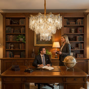 Lampadario Cristallo VETRA Nobile 6xE14, D40 cm, Oro, Altezza Regolabile, Metallo e Cristallo