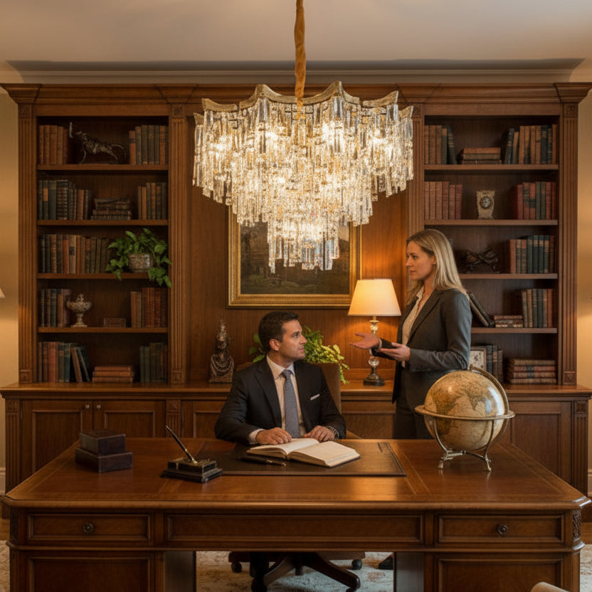 Lampadario Cristallo VETRA Nobile 6xE14, D40 cm, Oro, Altezza Regolabile, Metallo e Cristallo