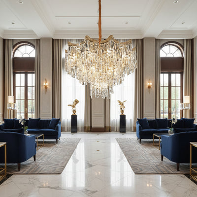 Lampadario Cristallo VETRA Eleganza 9xE14, D50 cm, Oro, Altezza Regolabile, Metallo e Cristallo