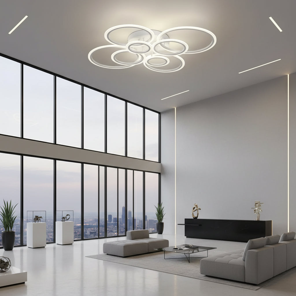 Lampadario a LED con telecomando BETTY 127W, 8 Cerchi, Luce Fredda/Calda/Neutra, Dimmerabile, Lampadario a LED Bianco con telecomando Titolo predefinito Alessandro Design