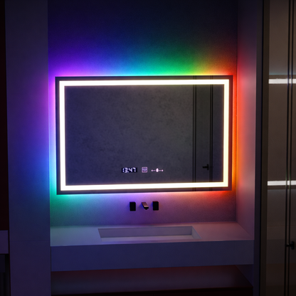 Specchio rettangolare a LED, 100x60 cm, Verite MotionGlow Marcello, sistema antiappannamento, orologio e termometro, dimmerabile, W09/100X60BTRGB Marcello Mirrors Titolo predefinito Alessandro Design