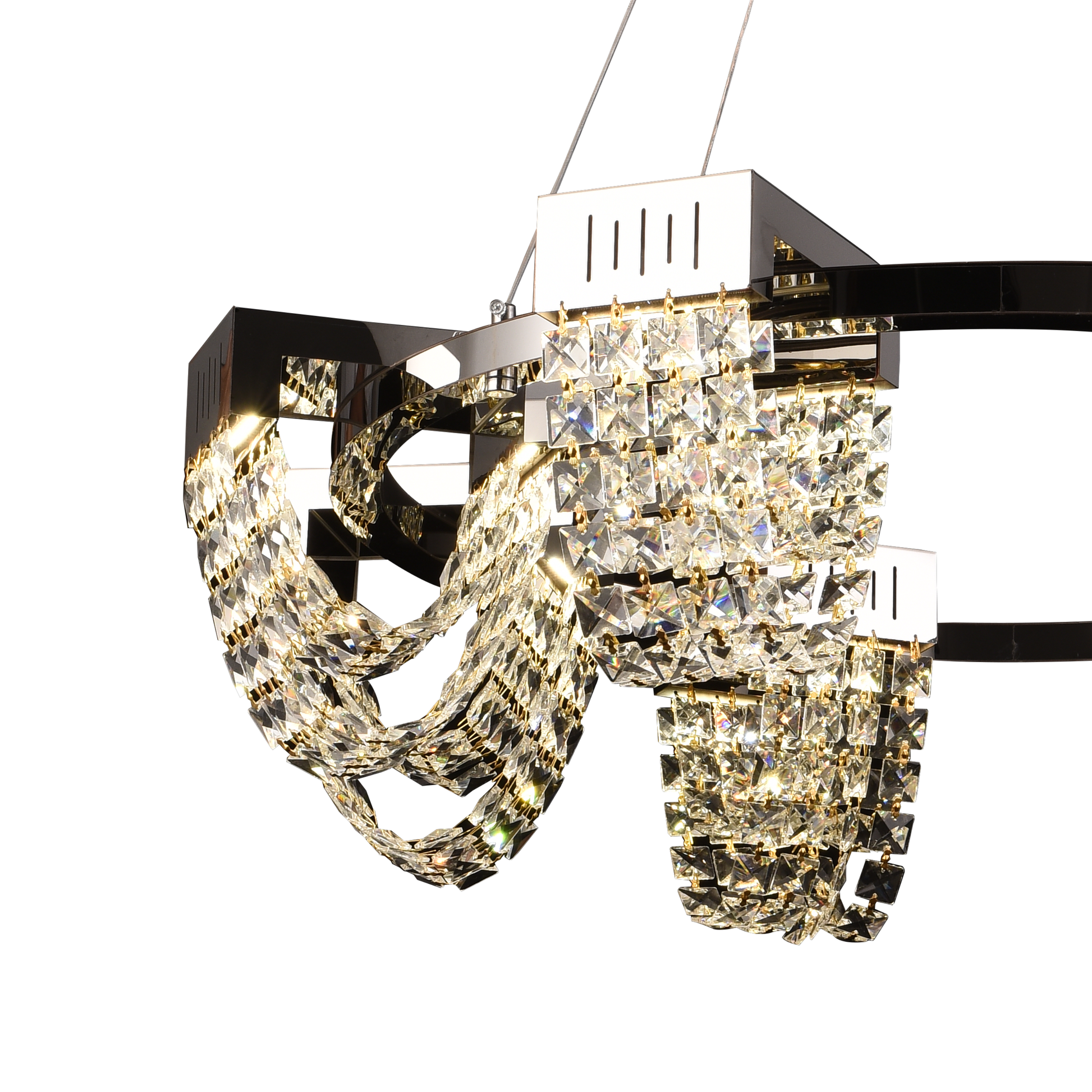 Lampadario LED in Cristallo 24W, STRATUS Regalis, Diametro 80cm, Cromo Lucido, Altezza Regolabile, Luce Calda Neutra Fredda 3000K/4000K/6000K, Lampadari in Cristallo in Metallo e Cristallo Titolo predefinito Alessandro Design