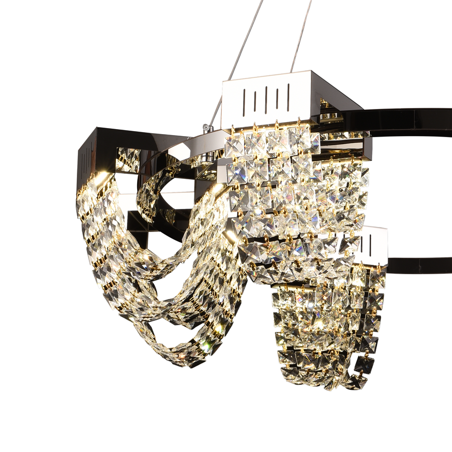 Lampadario LED in Cristallo 24W, STRATUS Regalis, Diametro 80cm, Cromo Lucido, Altezza Regolabile, Luce Calda Neutra Fredda 3000K/4000K/6000K, Lampadari in Cristallo in Metallo e Cristallo Titolo predefinito Alessandro Design