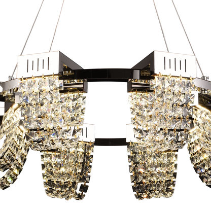 Lampadario LED in Cristallo 24W, STRATUS Regalis, Diametro 80cm, Cromo Lucido, Altezza Regolabile, Luce Calda Neutra Fredda 3000K/4000K/6000K, Lampadari in Cristallo in Metallo e Cristallo Titolo predefinito Alessandro Design