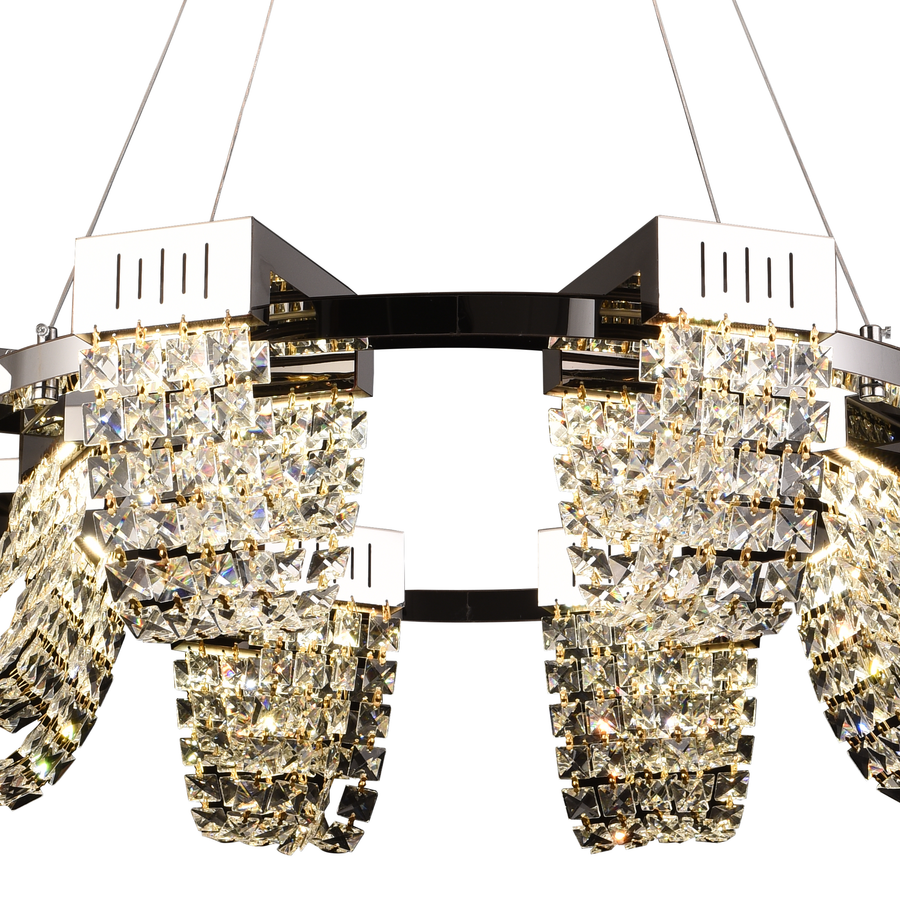 Lampadario LED in Cristallo 24W, STRATUS Regalis, Diametro 80cm, Cromo Lucido, Altezza Regolabile, Luce Calda Neutra Fredda 3000K/4000K/6000K, Lampadari in Cristallo in Metallo e Cristallo Titolo predefinito Alessandro Design