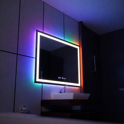 Specchio rettangolare a LED, 100x60 cm, Verite MotionGlow Marcello, sistema antiappannamento, orologio e termometro, dimmerabile, W09/100X60BTRGB Marcello Mirrors Titolo predefinito Alessandro Design