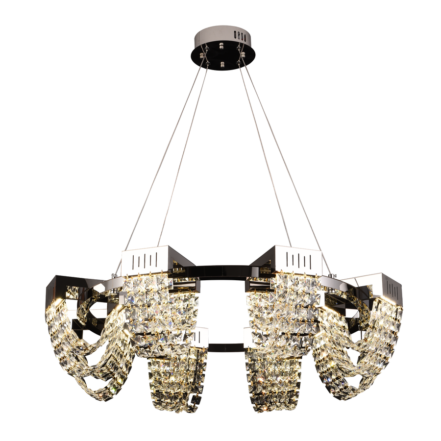 Lampadario LED in Cristallo 24W, STRATUS Regalis, Diametro 80cm, Cromo Lucido, Altezza Regolabile, Luce Calda Neutra Fredda 3000K/4000K/6000K, Lampadari in Cristallo in Metallo e Cristallo Titolo predefinito Alessandro Design