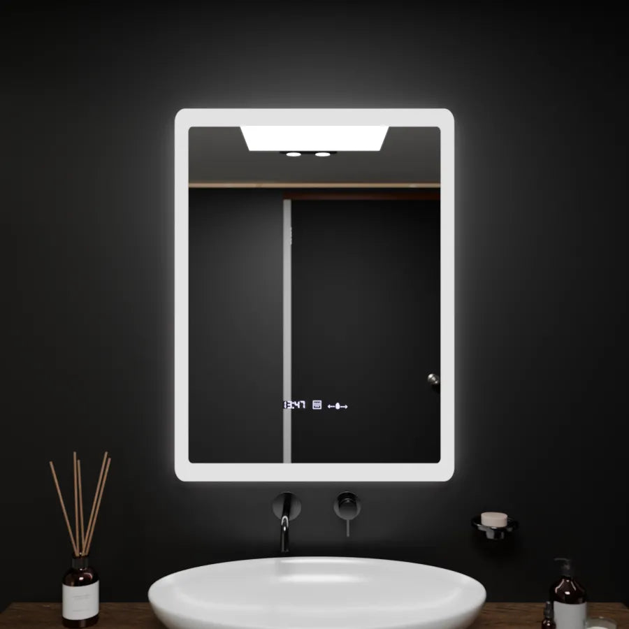 Specchio rettangolare a LED, 60x80 cm, sensore ELANCEE MotionGlow Marcello, sistema antiappannamento, orologio e termometro, specchi dimmerabili Titolo predefinito Marcello Alessandro Design
