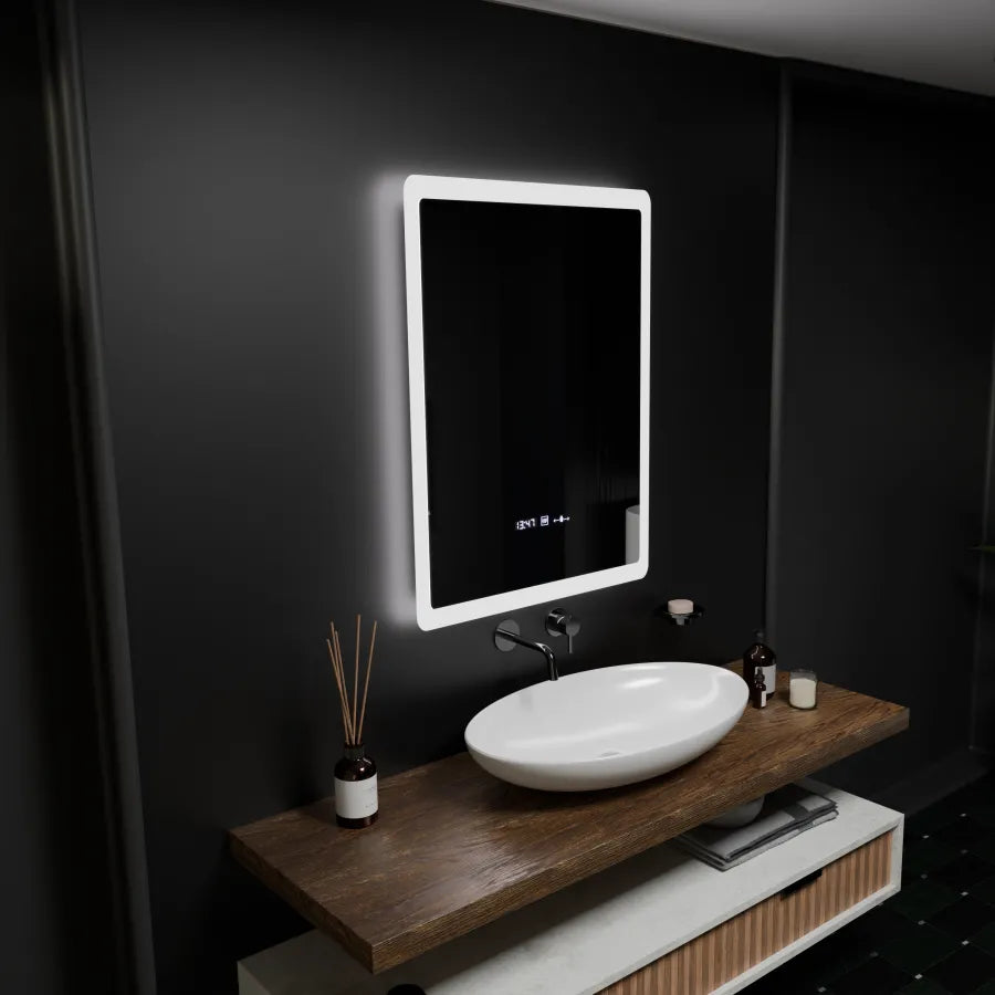 Specchio rettangolare a LED, 60x80 cm, sensore ELANCEE MotionGlow Marcello, sistema antiappannamento, orologio e termometro, specchi dimmerabili Titolo predefinito Marcello Alessandro Design
