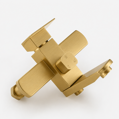 SET Colonna doccia con rubinetto, Acciaio inox, Doccia quadra, Effetto pioggia, 3 funzioni, Montaggio a parete, Finitura oro spazzolato, Accessori inclusi Rubinetti e colonne doccia Titolo predefinito Alessandro Design
