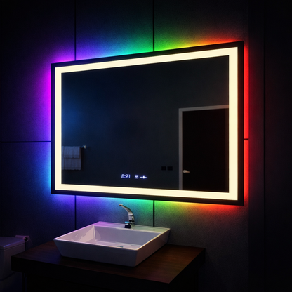 Specchio rettangolare a LED, 100x60 cm, Verite MotionGlow Marcello, sistema antiappannamento, orologio e termometro, dimmerabile, W09/100X60BTRGB Marcello Mirrors Titolo predefinito Alessandro Design