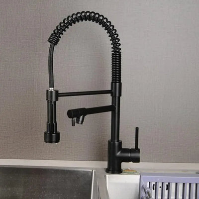 Rubinetto Cucina con Doccia Estraibile, Acciaio Inox e Ottone Nero, YD/201