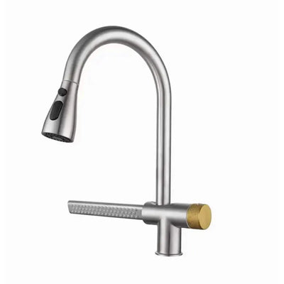 Rubinetto da cucina con doccetta estraibile in acciaio inox silver con funzione cascata YB1500S