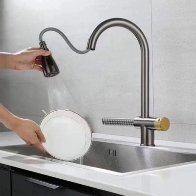 Rubinetto da cucina con doccetta estraibile in acciaio inox grigio con funzione cascata YB1500N