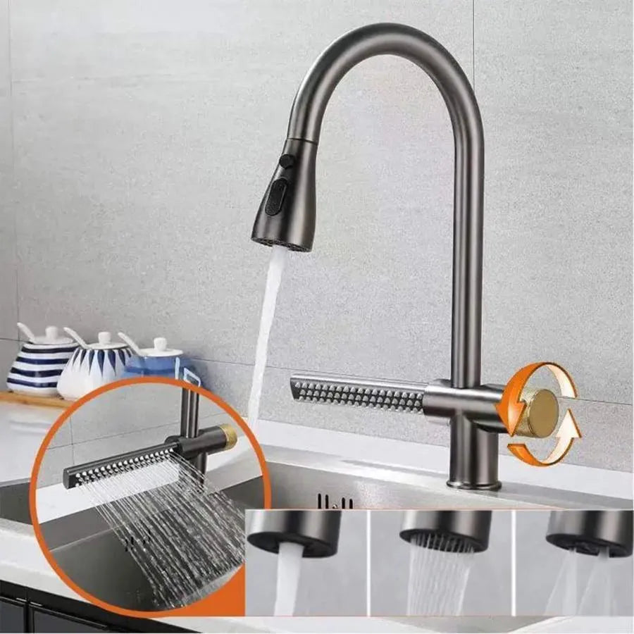 Rubinetto cucina con doccetta estraibile in acciaio inox grigio con funzione cascata YB1500N Rubinetti cucina Default Title Alessandro Design