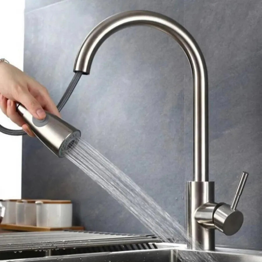 Rubinetto Cucina con Doccia Estraibile, Acciaio Inossidabile SUS304, Satinato, CF017 Rubinetti Cucina Titolo predefinito Alessandro Design