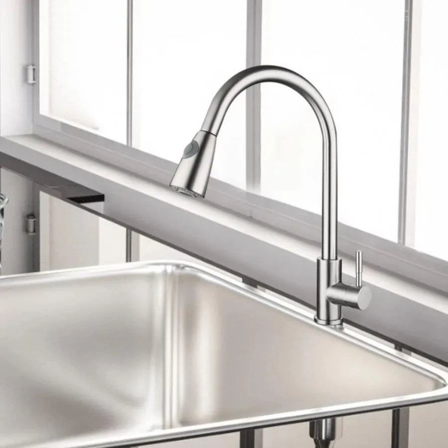 Rubinetto Cucina con Doccia Estraibile, Acciaio Inossidabile SUS304, Satinato, CF017 Rubinetti Cucina Titolo predefinito Alessandro Design