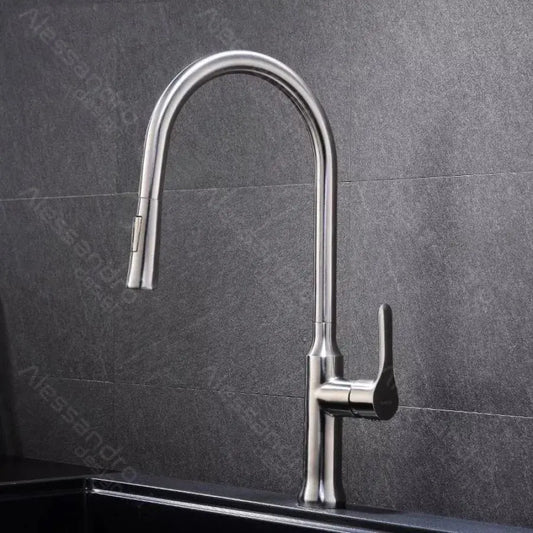 Rubinetto Cucina con Doccia Estraibile, Acciaio Inossidabile SUS304, Satinato, CF023 Rubinetti Cucina Titolo predefinito Alessandro Design