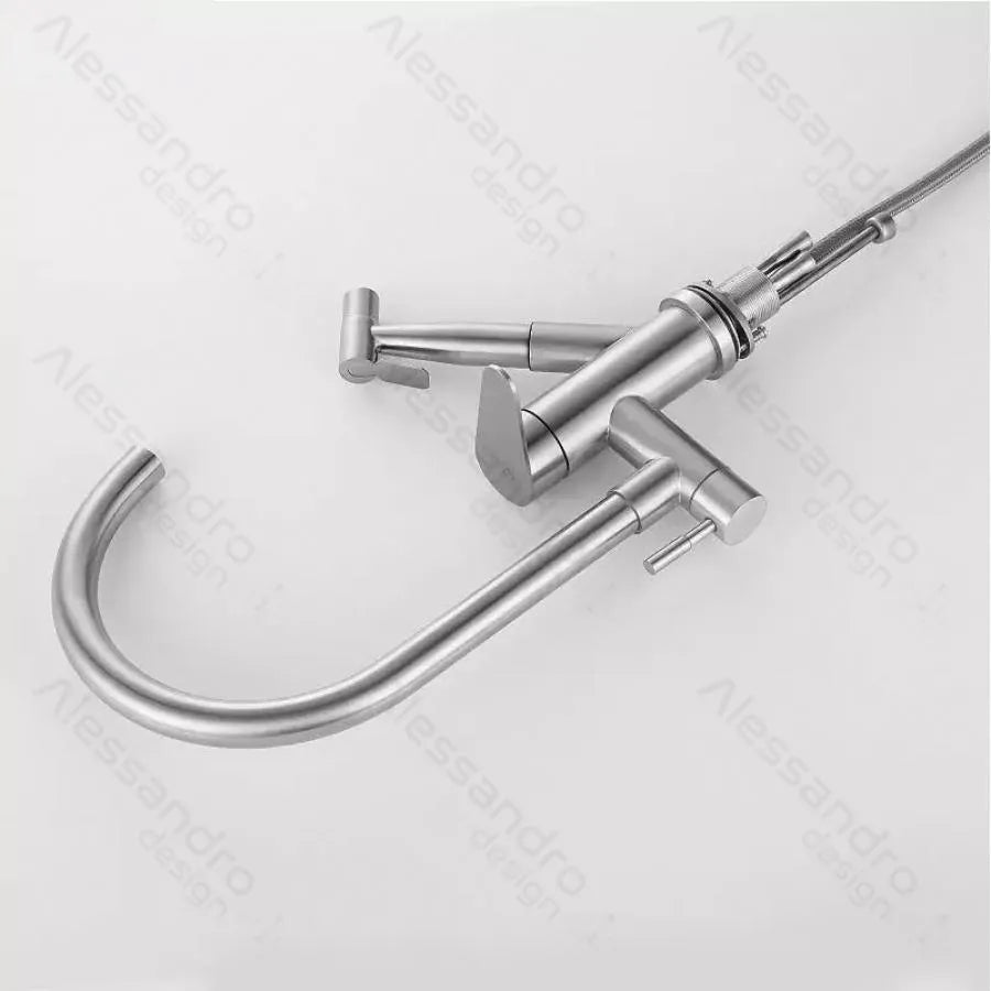 Rubinetto Cucina con Doccia Estraibile, Acciaio Inossidabile SUS304, Satinato, Rubinetti Cucina CF034 Titolo predefinito Alessandro Design