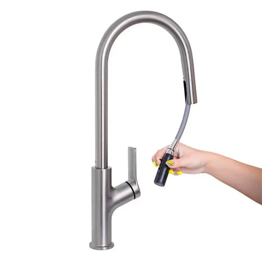 Rubinetto da cucina con doccia estraibile, acciaio inossidabile SUS304, satinato, FJ5542 Rubinetti da cucina Titolo predefinito Alessandro Design