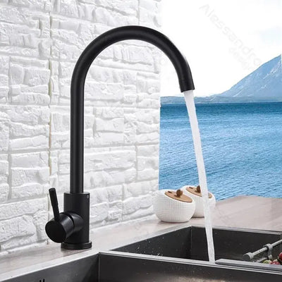 Rubinetto cucina monocomando Rubinetto orientabile Cartuccia ceramica Acciaio inox Nero Satinato Connessioni Kit di fissaggio incluso CF001BK