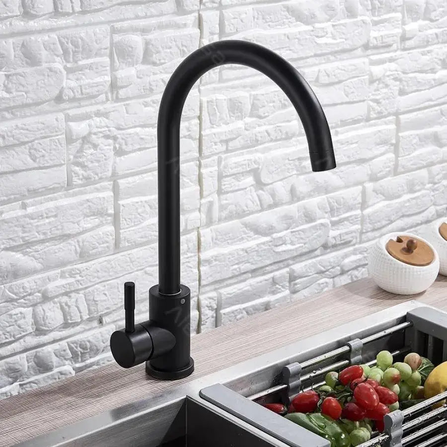 Rubinetto Cucina Monocomando Bocca Girevole Cartuccia Ceramica Acciaio Inox Attacchi Nero Satinato Kit di Fissaggio Incluso HS001 Rubinetti Cucina Titolo predefinito Alessandro Design