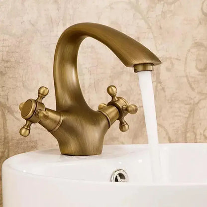 Rubinetto per lavabo a collo di cigno, metallo, oro antico, OD/2045 Rubinetti per il bagno Titolo predefinito Alessandro Design