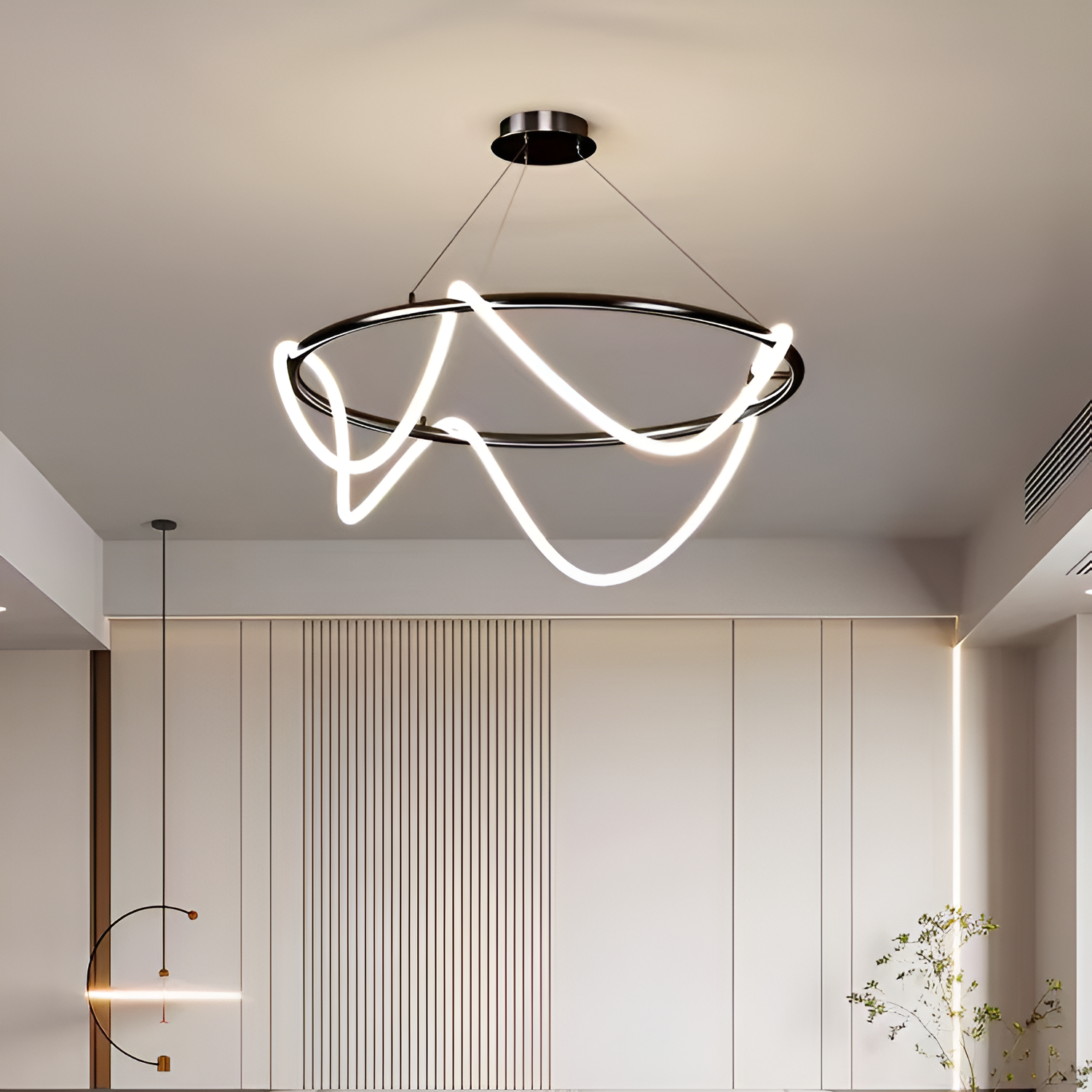 Lampadario LED DIVINO Nero 91W con Tubo Flessibile in Silicone, Diametro 60cm - Luce Orientabile 3000K/4000K/6000K Lampadari Moderni Titolo predefinito Alessandro Design
