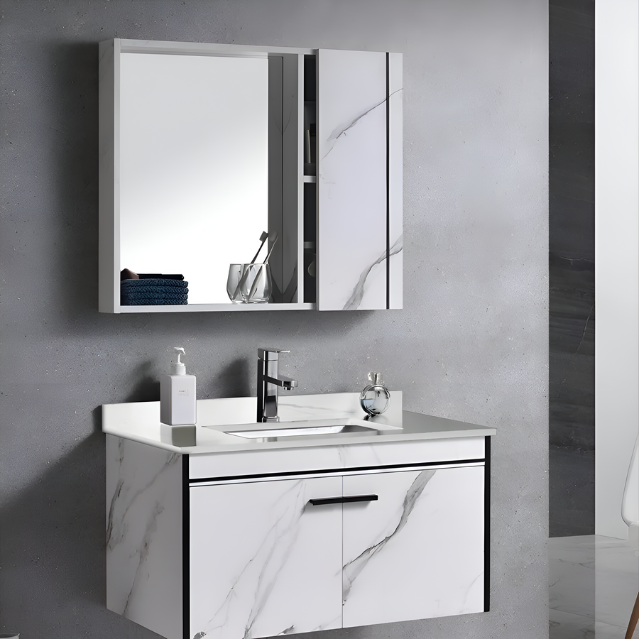 Set Mobili da Bagno CORFU, 60x48 cm, 2 Pezzi, Mobili da Bagno in Bianco e Nero Titolo predefinito Alessandro Design