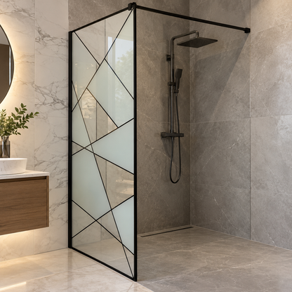 Paravan de duș Walk-In VELIA, 70x195cm, Metal, Transparent si Negru