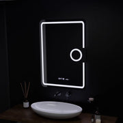 Specchio rettangolare a LED, 50x70 cm, Eclat MotionGlow Marcello, sistema antiappannamento, orologio e termometro, lente d'ingrandimento cosmetica, specchi Marcello dimmerabili Titolo predefinito Alessandro Design