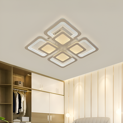 Lampadario a LED con telecomando SUSAN 96W, 4 Quadrati, Luce Fredda/Calda/Neutra, Dimmerabile, Lampadario a LED Bianco con telecomando Titolo predefinito Alessandro Design