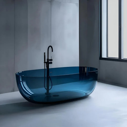 Vasca da bagno centro stanza, ovale, celeste, resina, 150x72x56 cm Titolo predefinito Alessandro Design