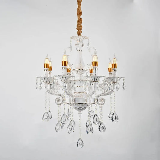 Lampadario in cristallo Bruhier 8x E14, diametro 65 cm, bianco con oro, altezza regolabile Lampadari classici Titolo predefinito Alessandro Design