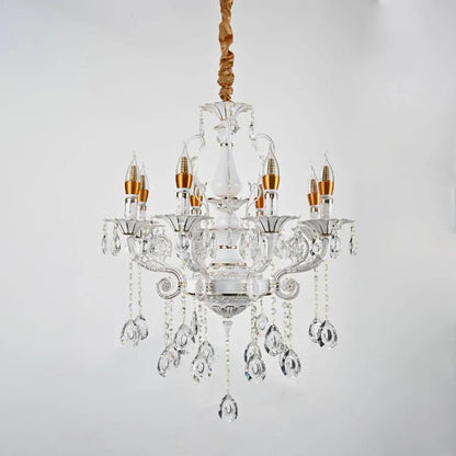 Lampadario in cristallo Bruhier 8x E14, diametro 65 cm, bianco con oro, altezza regolabile Lampadari classici Titolo predefinito Alessandro Design