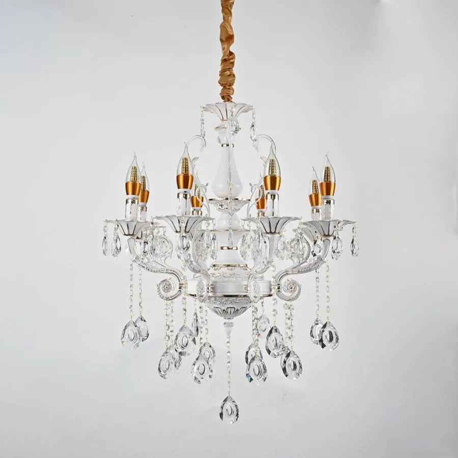 Lampadario in cristallo Bruhier 8x E14, diametro 65 cm, bianco con oro, altezza regolabile Lampadari classici Titolo predefinito Alessandro Design