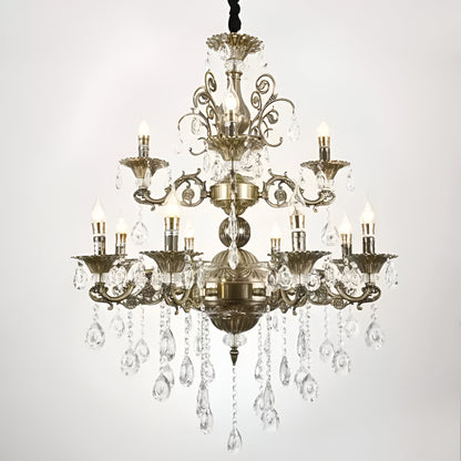 SANSSOUCI Royal Lampadario 12xE14 Metallo e cristallo Altezza regolabile Lampadari classici in ottone anticato Titolo predefinito Alessandro Design