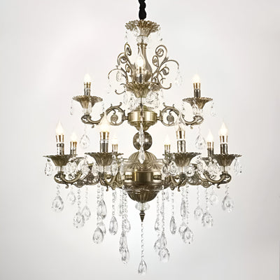 SANSSOUCI Royal Lampadario 12xE14 Metallo e Cristallo Altezza Regolabile Ottone Anticato