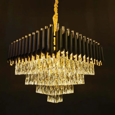 Lampadario di cristallo VERSAILLES Eleganza 8x E14, 48 cm, Oro lucido e Nero, Altezza regolabile