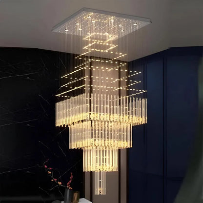 Lampadario LED in Cristallo 80W FLORENTIA Oro, Diametro 50cm, Altezza 200cm, Modello Scala Lampadario in Cristallo Titolo predefinito Alessandro Design