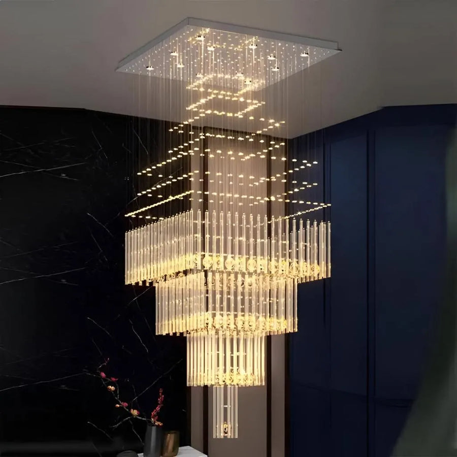 Lampadario LED in Cristallo 80W FLORENTIA Oro, Diametro 50cm, Altezza 200cm, Modello Scala Lampadario in Cristallo Titolo predefinito Alessandro Design