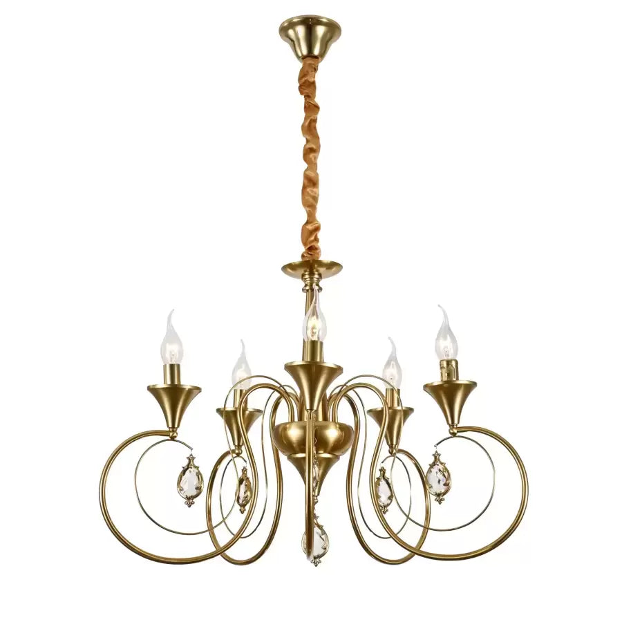 Lampadario in cristallo Frederick 5xE14, diametro 45 cm, oro, altezza regolabile