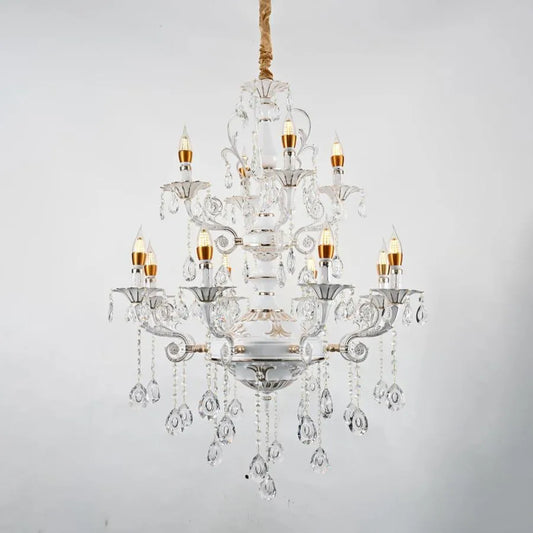 Lampadario in cristallo Bruhier 12x E14, diametro 75 cm, bianco con oro, altezza regolabile Lampadari classici Titolo predefinito Alessandro Design