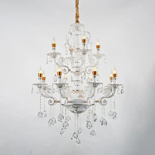 Lampadario in cristallo Bruhier 12x E14, diametro 75 cm, bianco con oro, altezza regolabile Lampadari classici Titolo predefinito Alessandro Design