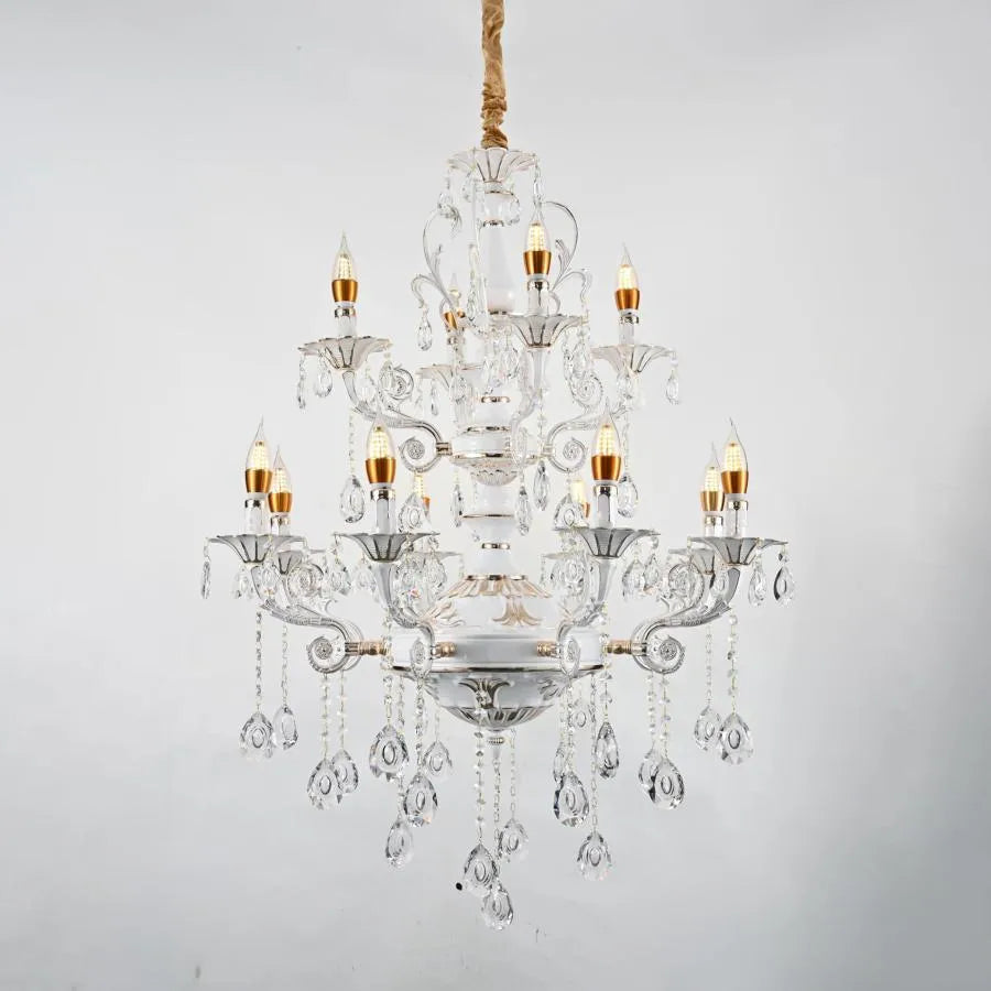 Lampadario in cristallo Bruhier 12x E14, diametro 75 cm, bianco con oro, altezza regolabile Lampadari classici Titolo predefinito Alessandro Design